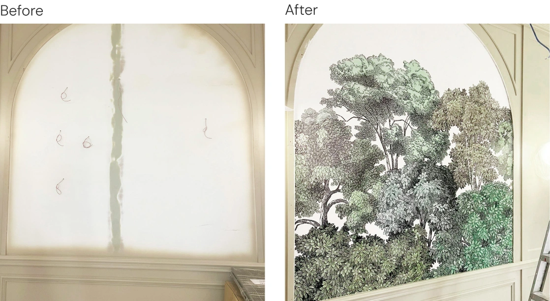 Before and after Installation for wall Bakery Cafe